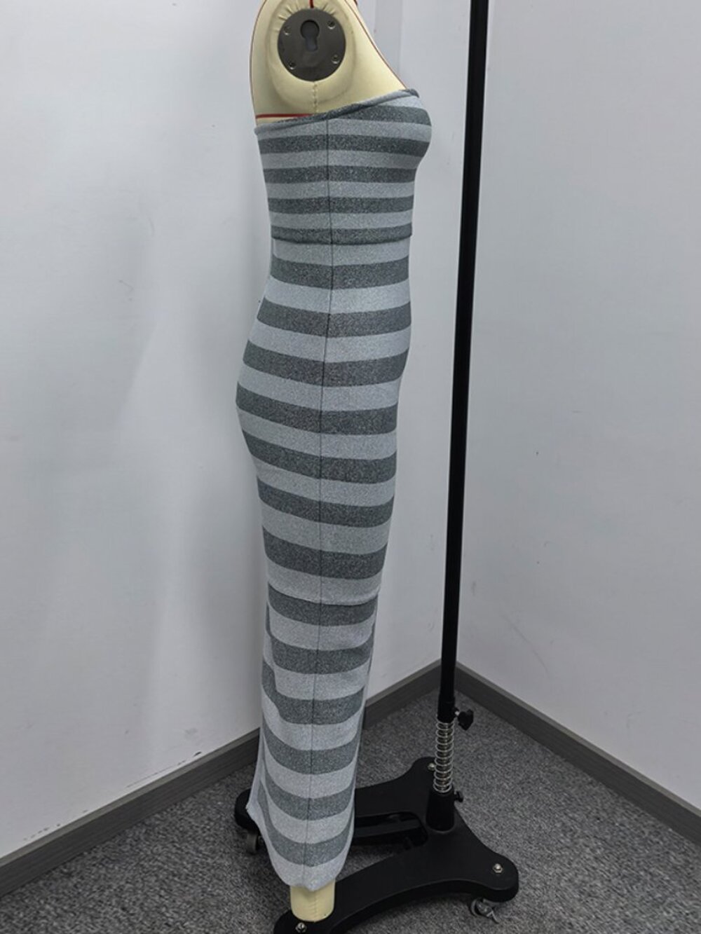 Silver Grey Metallic Striped Strapless Bandage Maxi Dress Bodycon - Picture 5 of 6